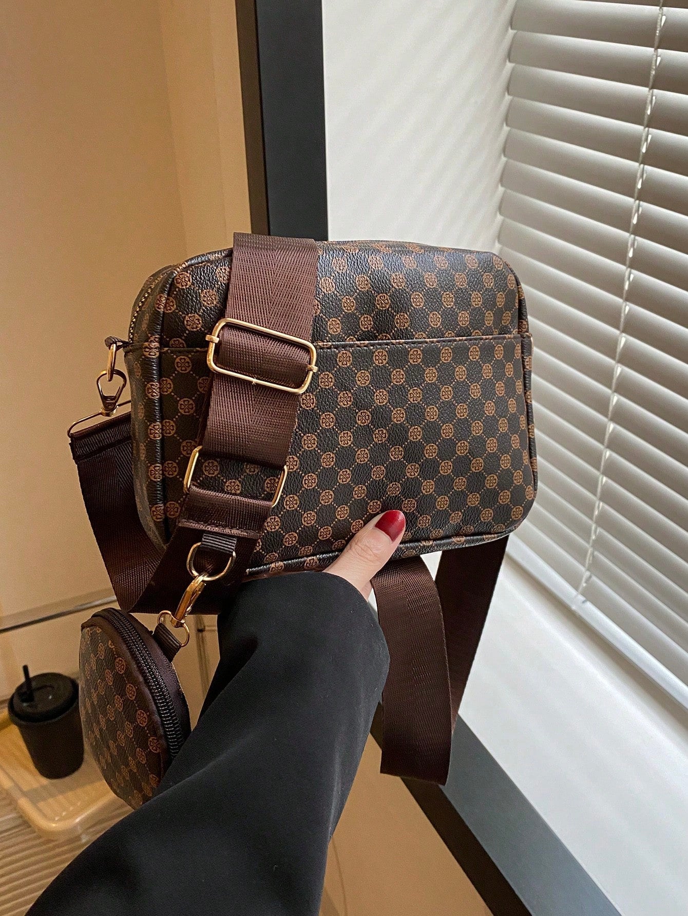 Mini Geometric Pattern Square Bag with Coin Purse