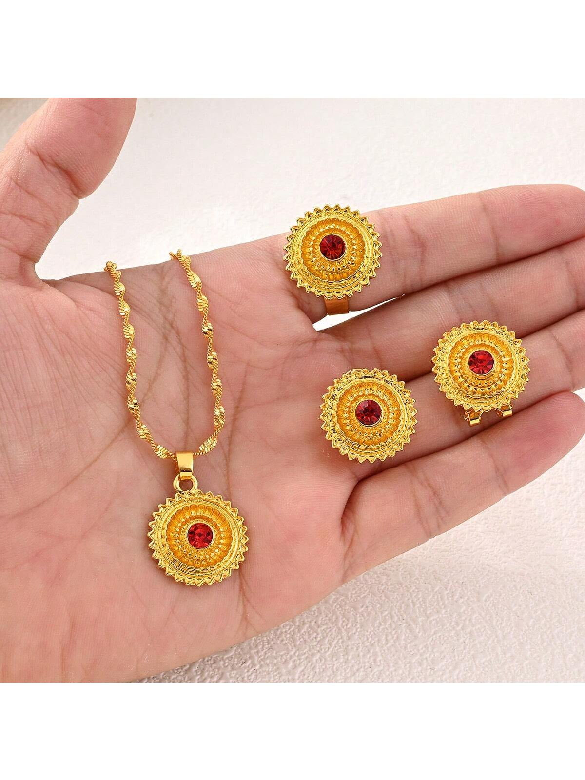 1Pc Gold-Color Traditional Jewelry Set for Women, Wedding Party Gift Set