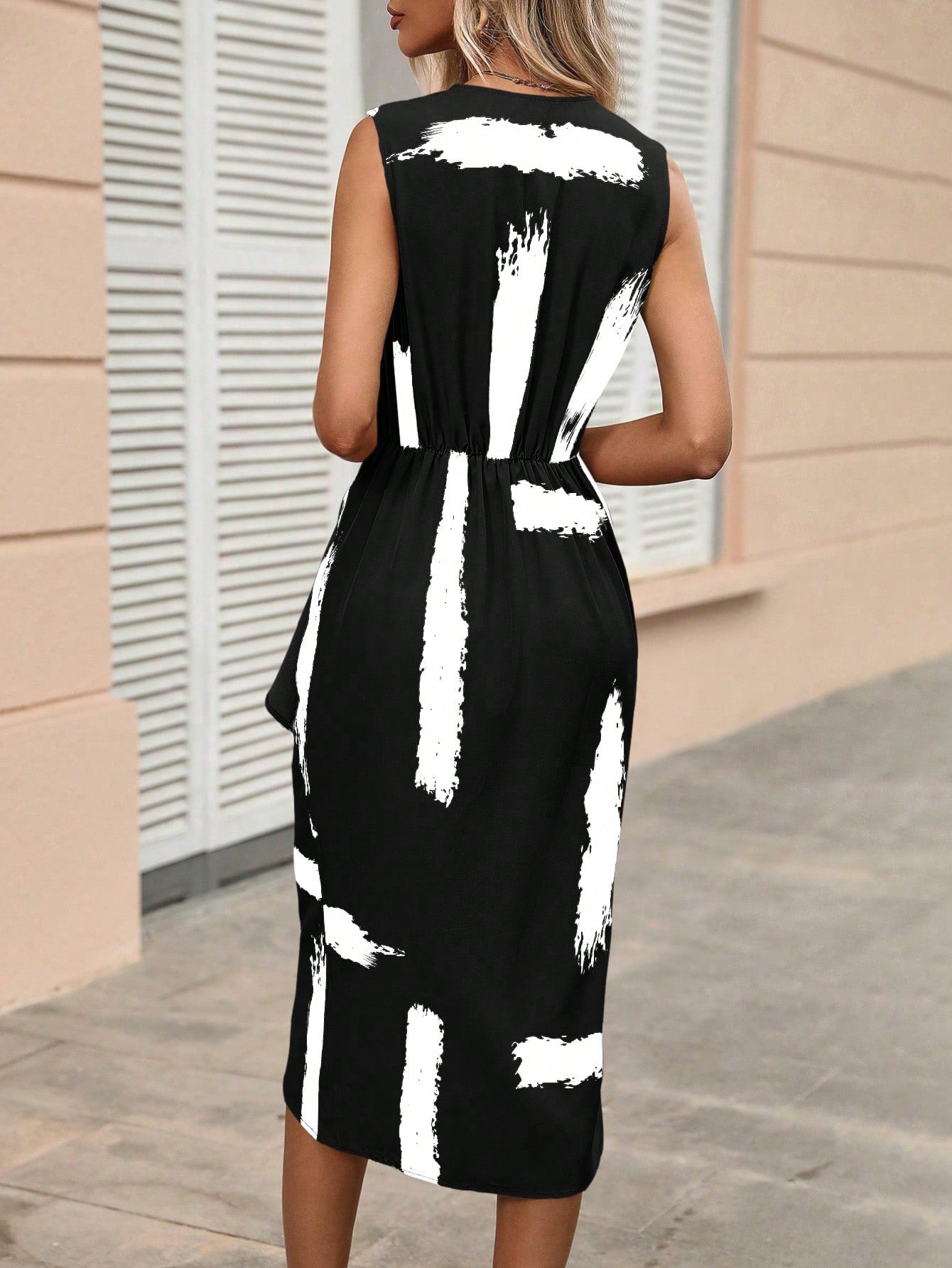 Brush Print Wrap Hem Dress