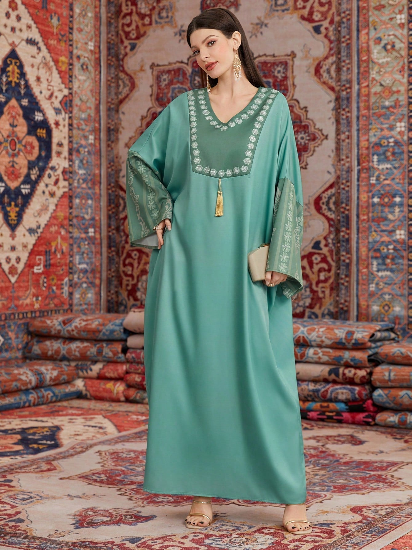 SHEIN Najma Floral Patchwork Batwing Sleeve Dress for Women