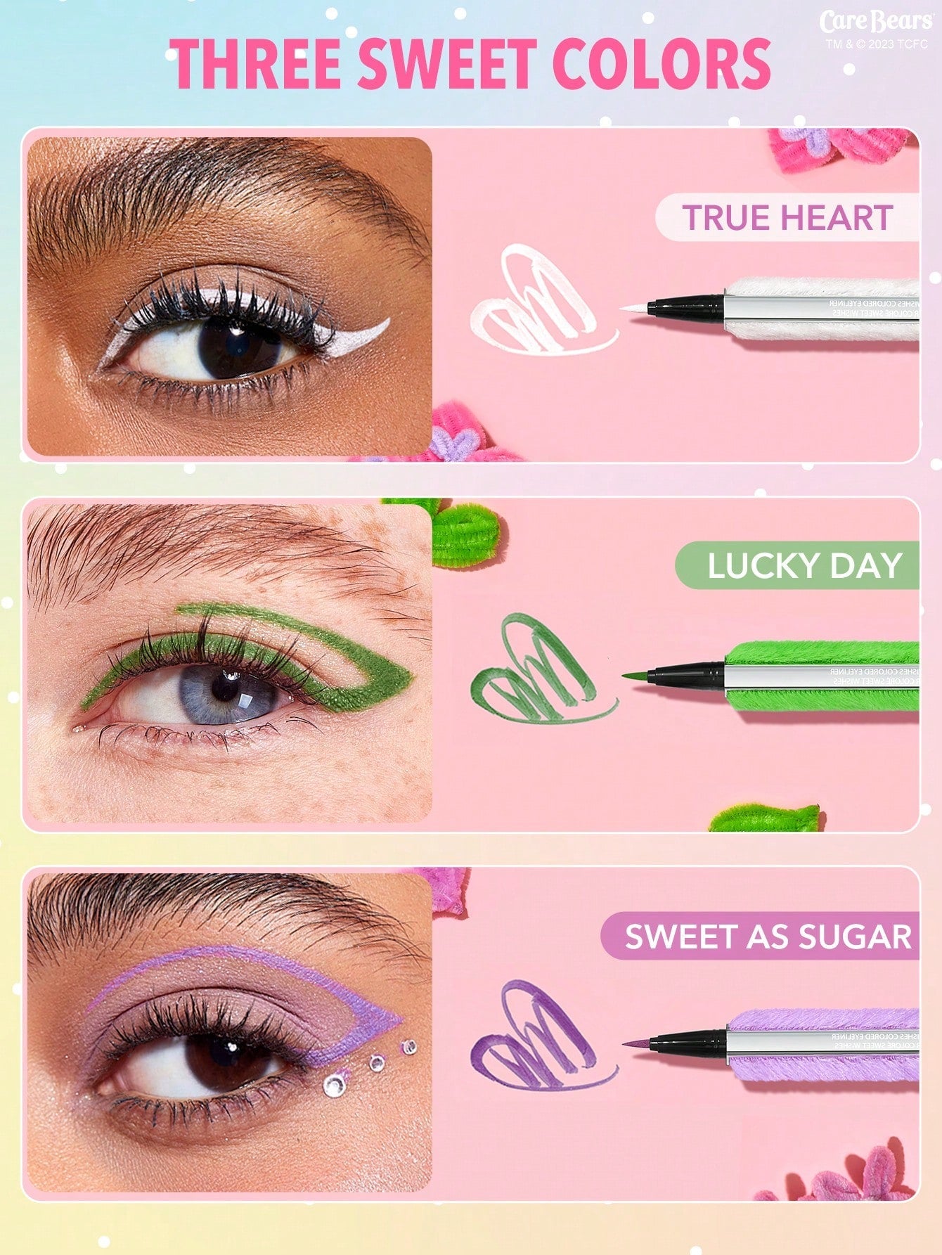 SHEGLAM X Care Bears Sweet Wishes Colored Eyeliner-Lucky Day 3 Colors Colorful Matte Eyeliner Pencil Long-Lasting Extra-Fine Eyeliner Easy to Wear Bold Eye Make up Black Friday Trending Y7K Eyeliner