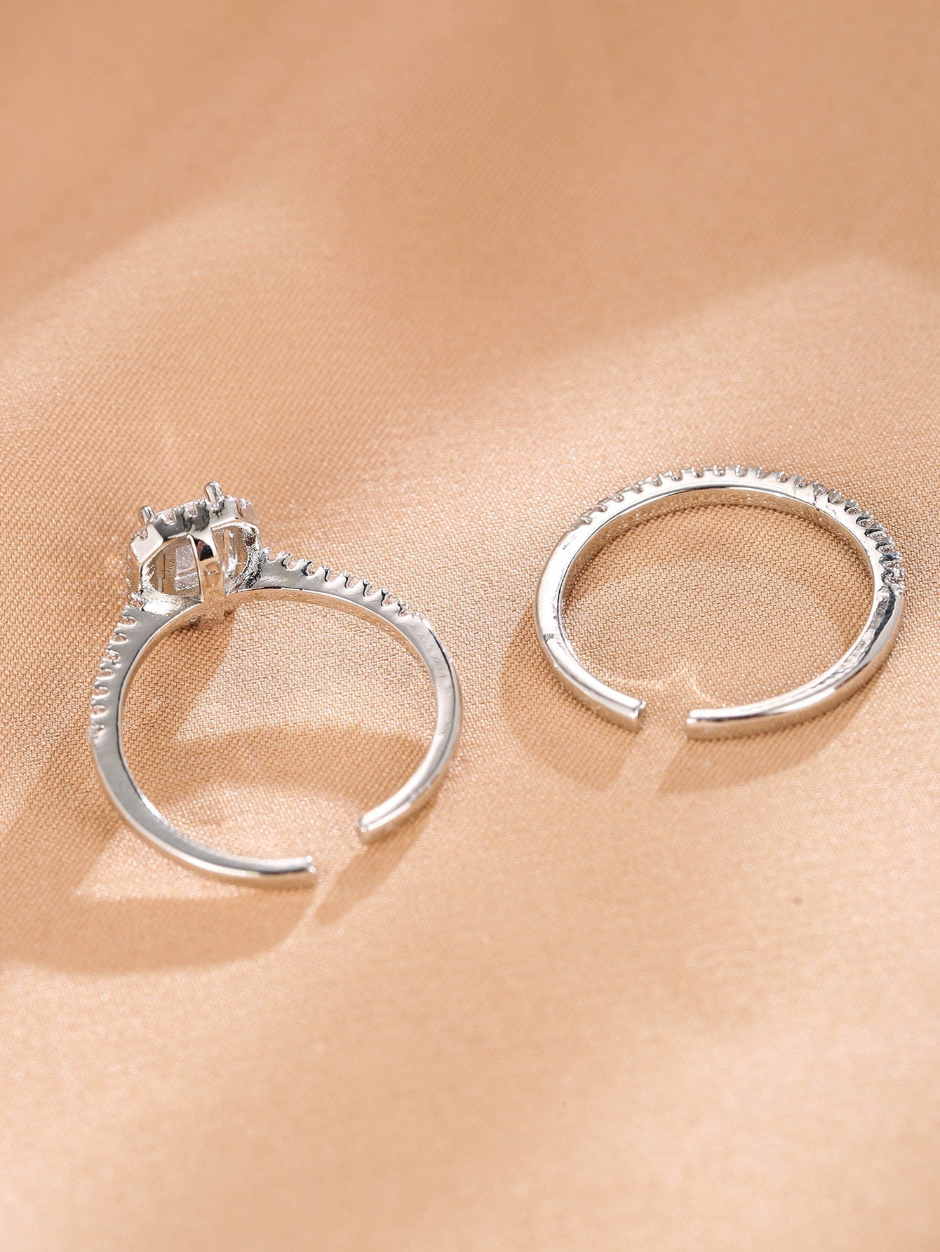 2Pcs Cubic Zirconia Decor Cuff Ring Copper Jewelry
