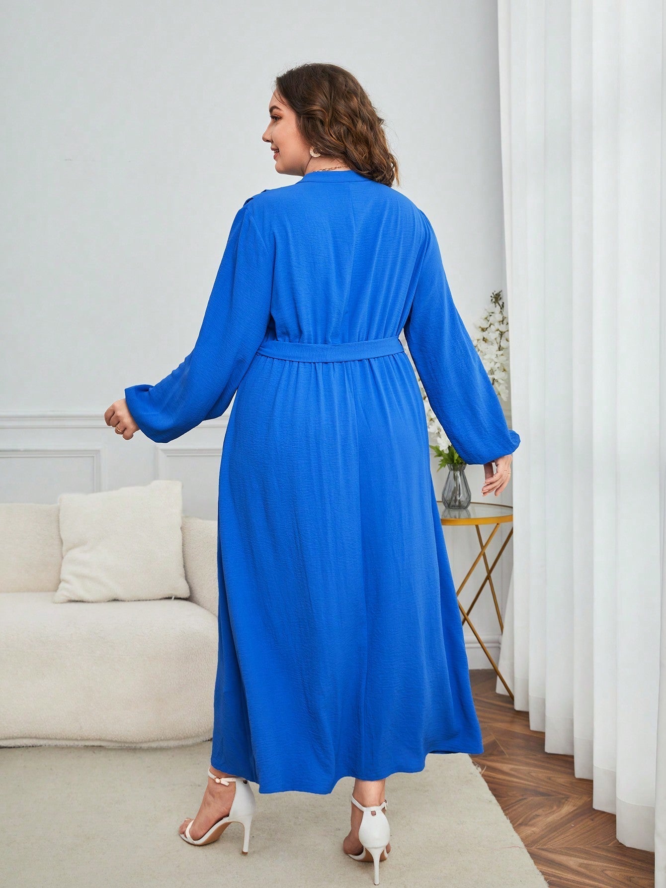 SHEIN LUNE plus Button Front Belted Shirt Dress