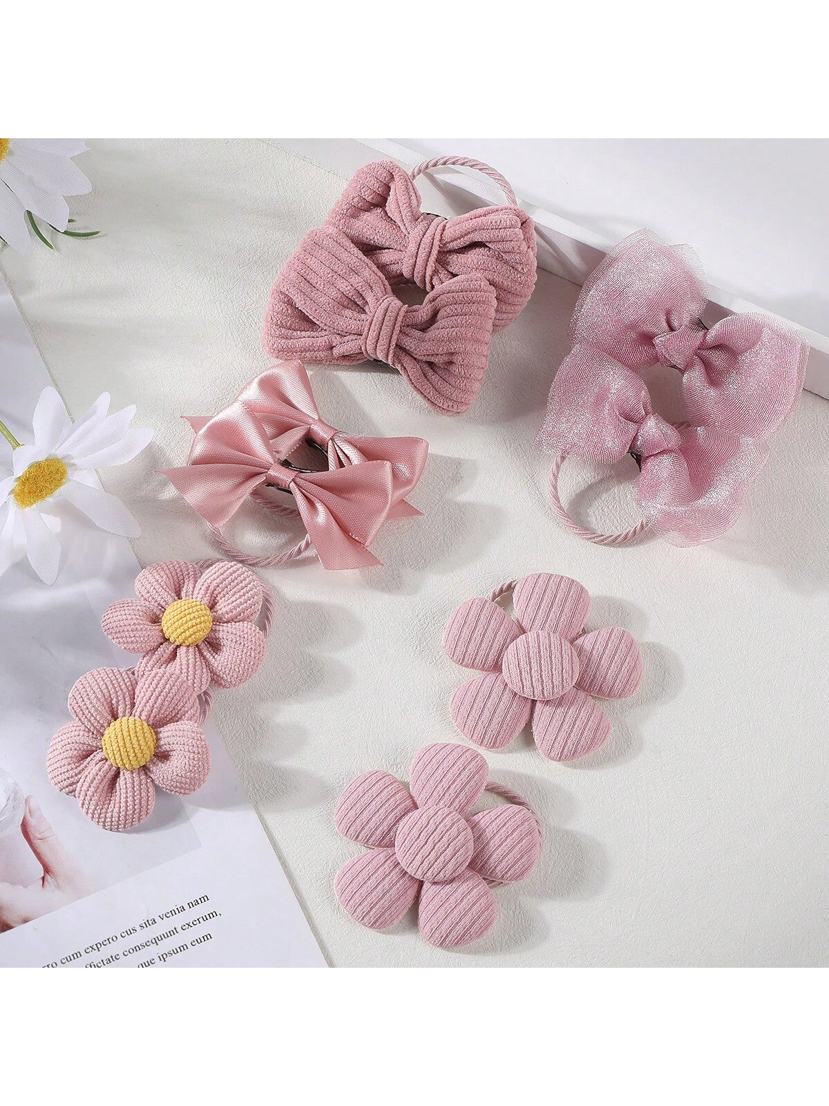 10Pcs Cute Mesh Bowknot Flower Hair Ties for Girls, Princess Pink Tie with Elastic Band Suitable for Daily Use