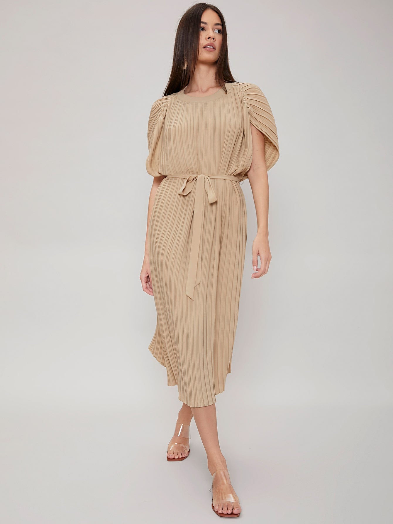 MOTF PREMIUM STRAIGHT BELTED PLEATED DRESS