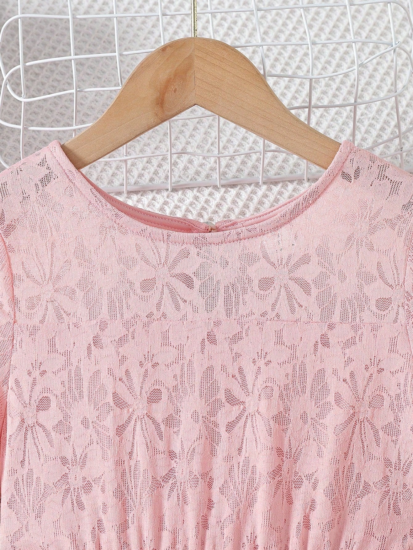 Tween Girls' Gentle Fairy Lace Pink Short Sleeve Dress