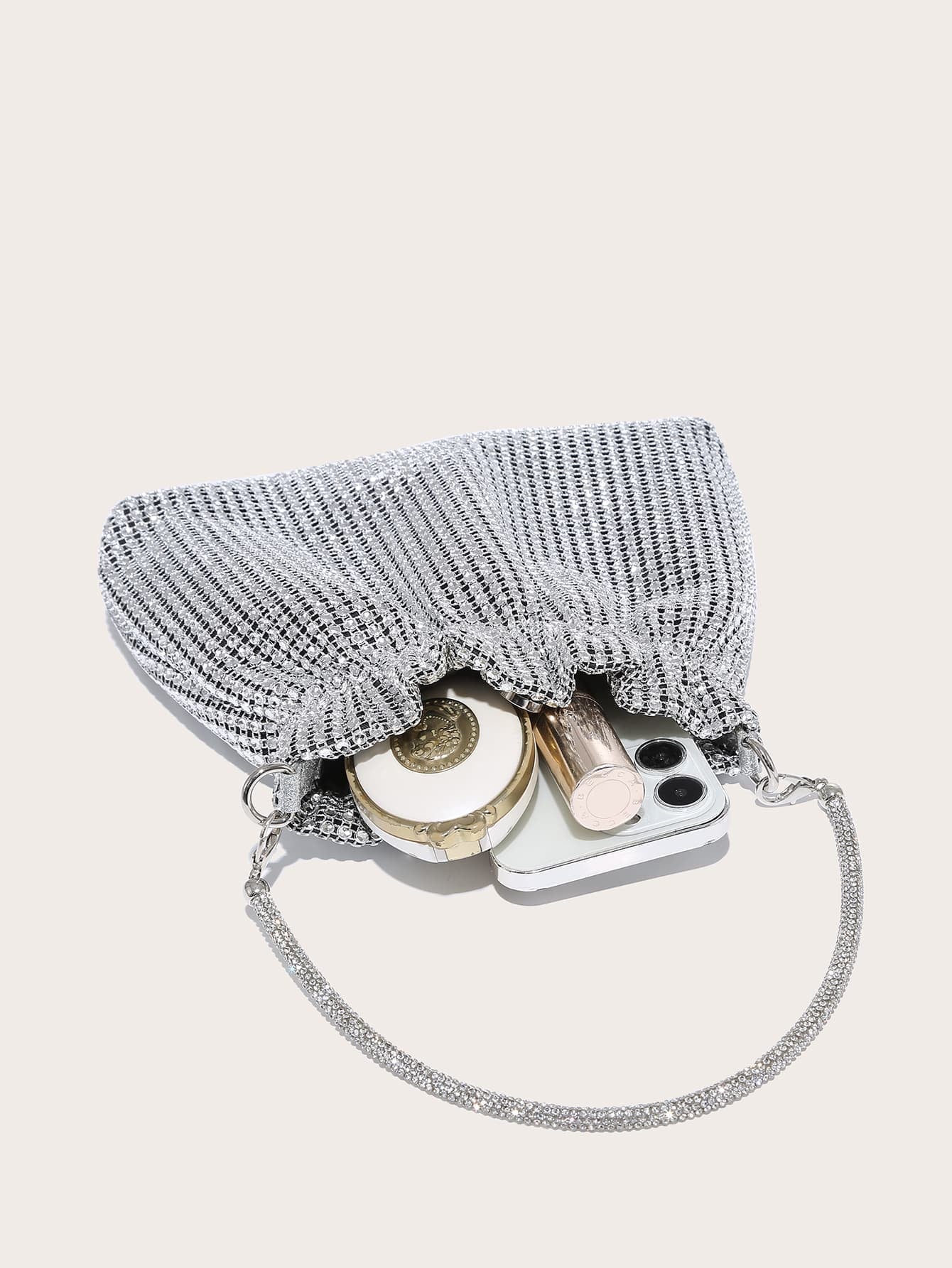 Shiny Mini Rhinestone Decor Ruched Bag Evening Bag, Dinner Bag for Party Girl