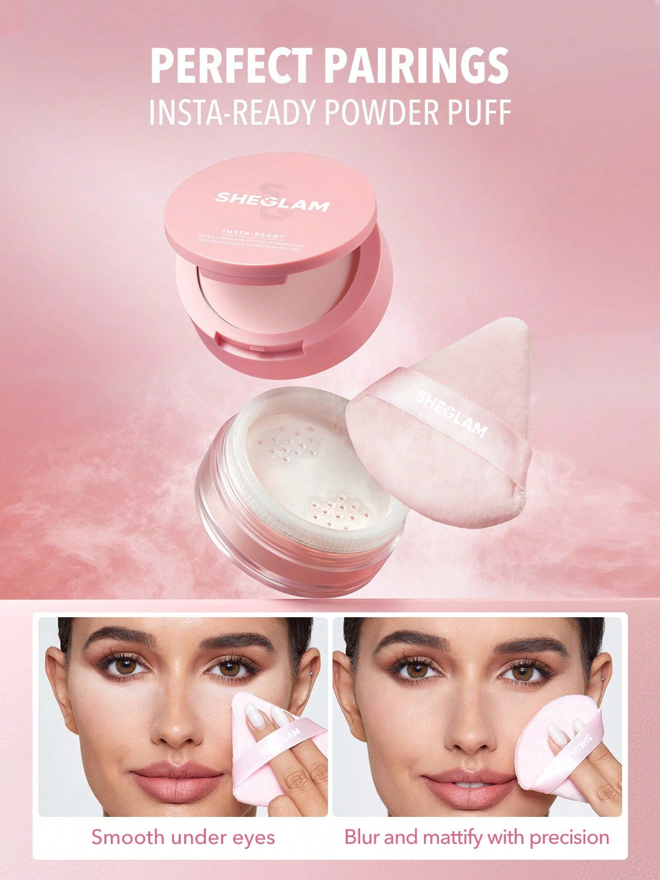 SHEGLAM Insta-Ready Powder Puff 1 Pcs Triangle Shaped Makeup Puff Soft Powder Puff Fan Puff Pink Beauty Makeup Tool Black Friday Sale Makeup Puff Sponge