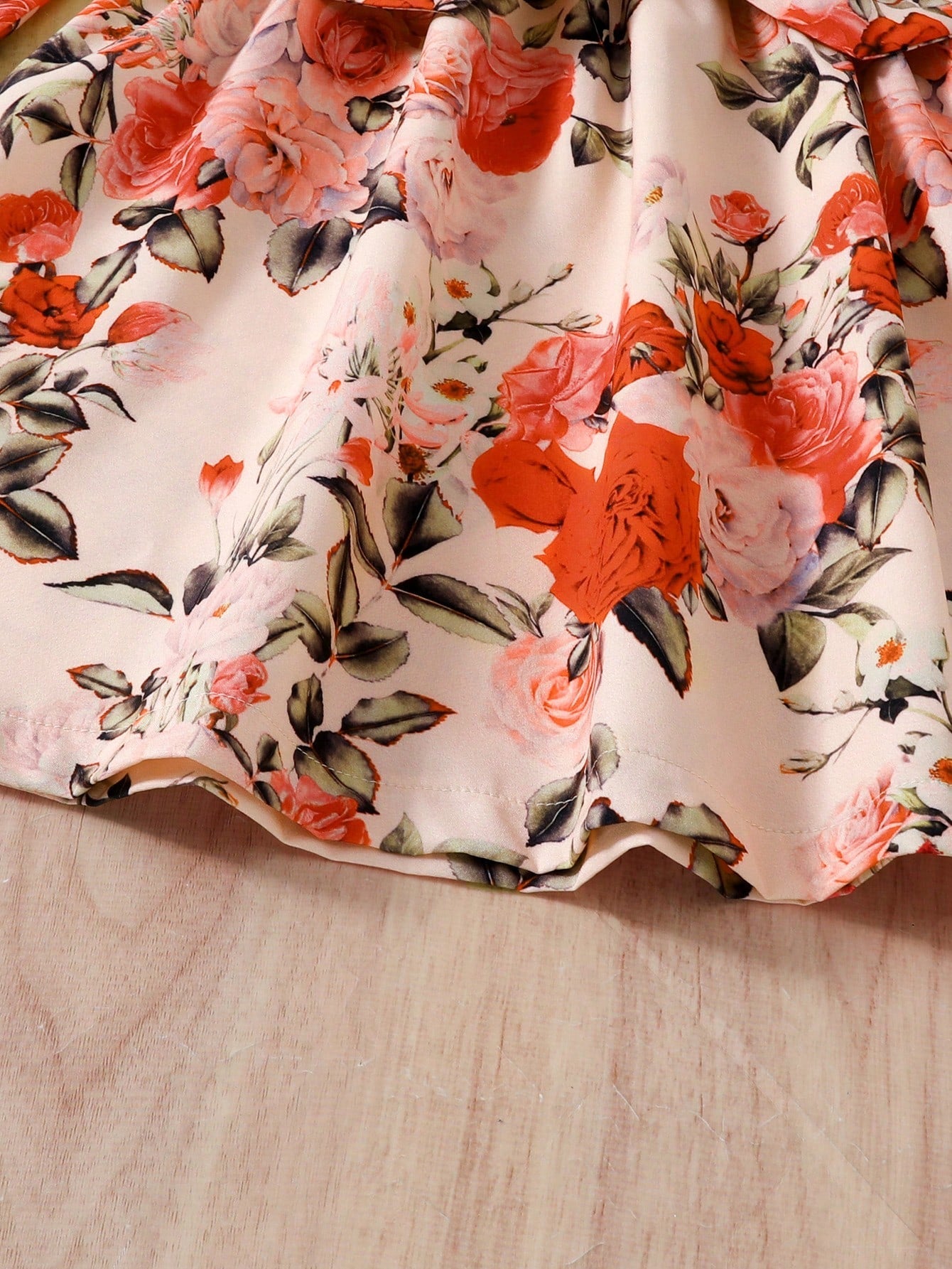Girls' V-Neck Waist-Cinched Plant & Floral Print Romantic Holiday Style Dress