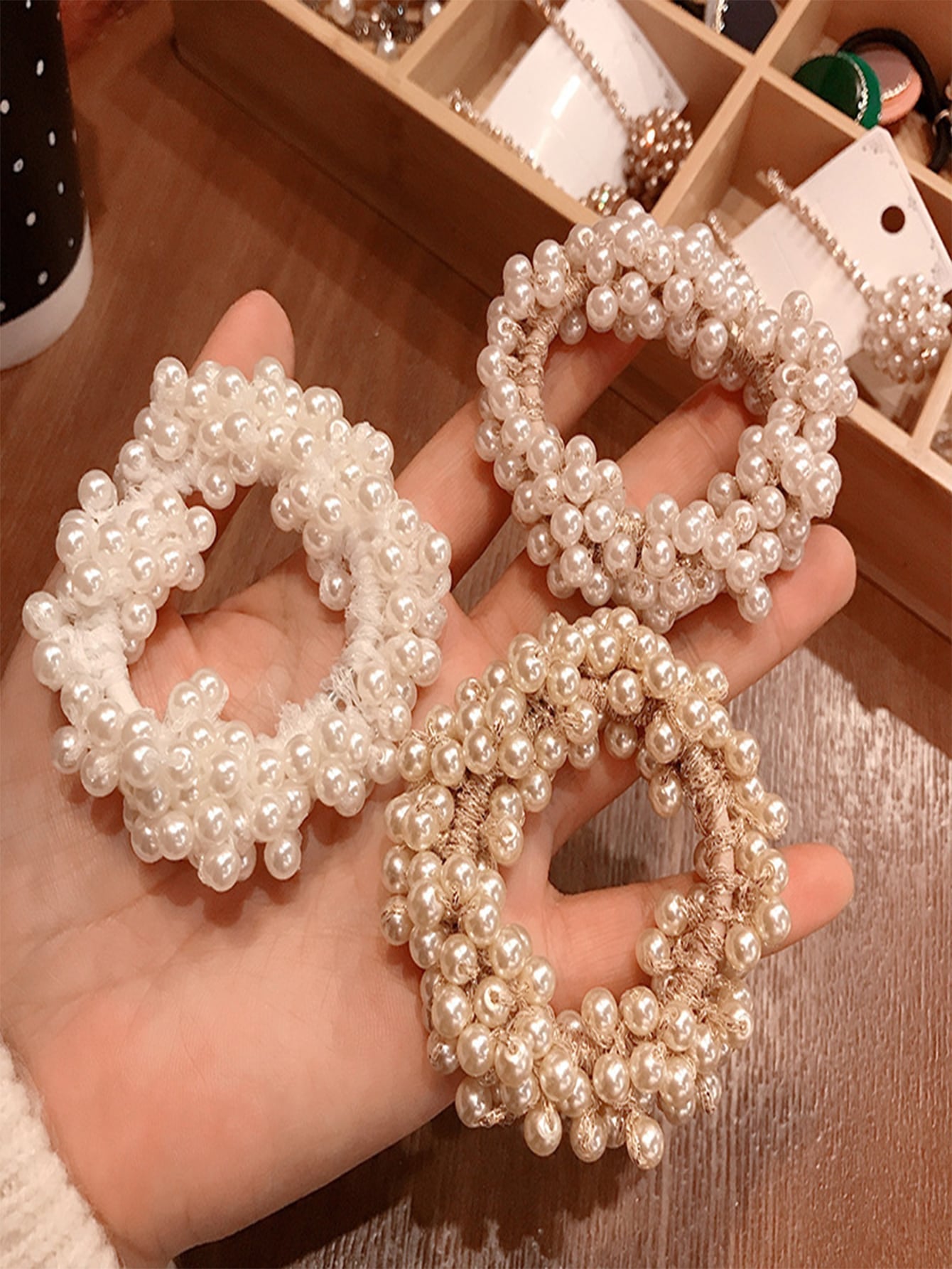 3Pcs Simple Beaded Hair Ties and Pearl Hairbands for Daily Use
