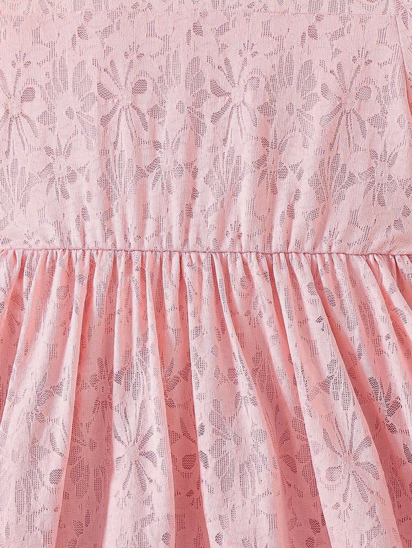 Tween Girls' Gentle Fairy Lace Pink Short Sleeve Dress