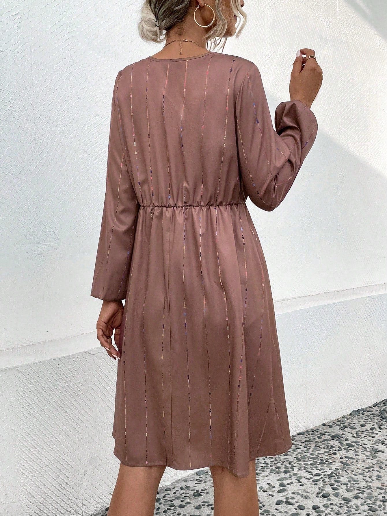 SHEIN LUNE Striped Print Lantern Sleeve Dress