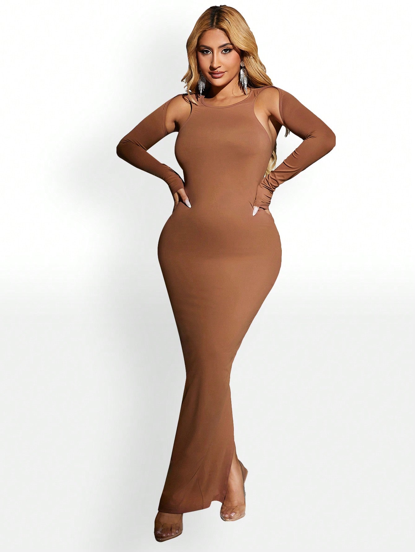 SHEIN SXY SHEIN SXY Solid Split Cut Out Bodycon Dress Party Outfit New Years Eve Outfit Sexy Outfit
