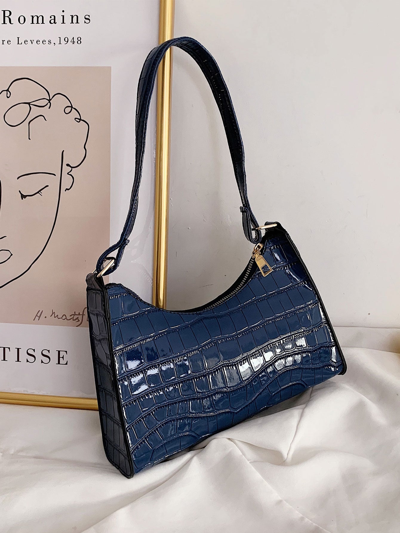 Croc Embossed Shoulder Bag