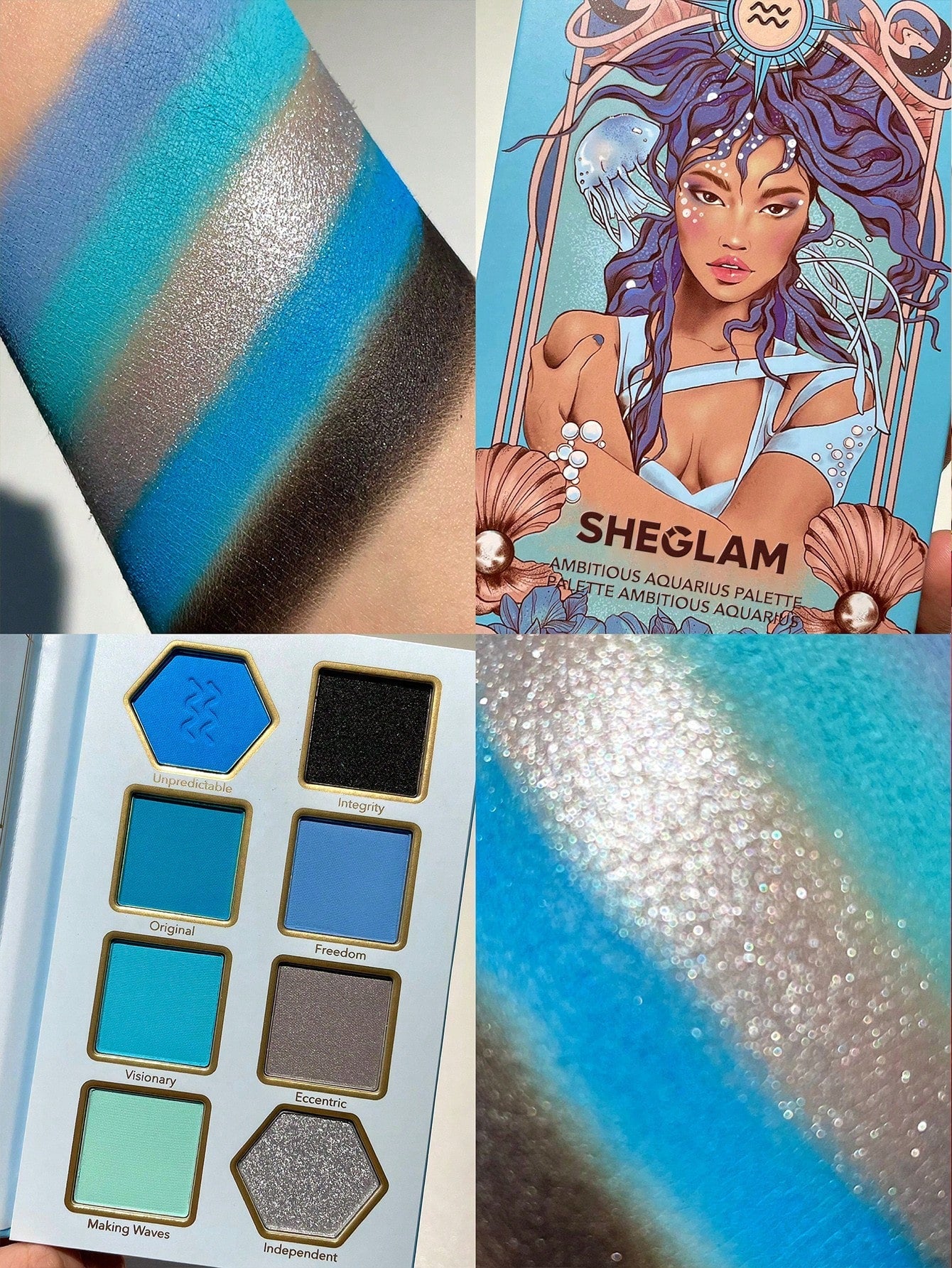 SHEGLAM Ambitious Aquarius Palette 8-Clolor Shimmer Metallic Matte Eyeshadow Palette Silver Blue High Shine High Pigment Long Wear Blendable Cream Eyeshadow Black Friday Winter Purple Eyeshadow