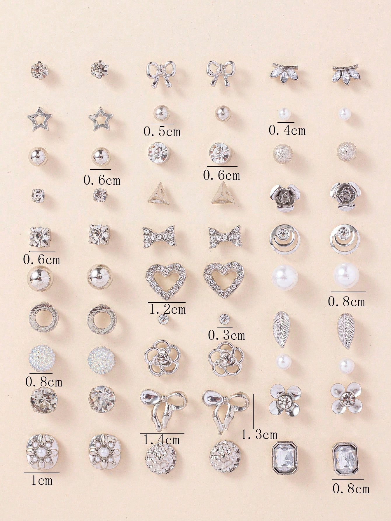 30Pairs/Set Fashion Zinc Alloy Rhinestone Heart & Faux Pearl Stud Earrings for Women for Ear Decoration