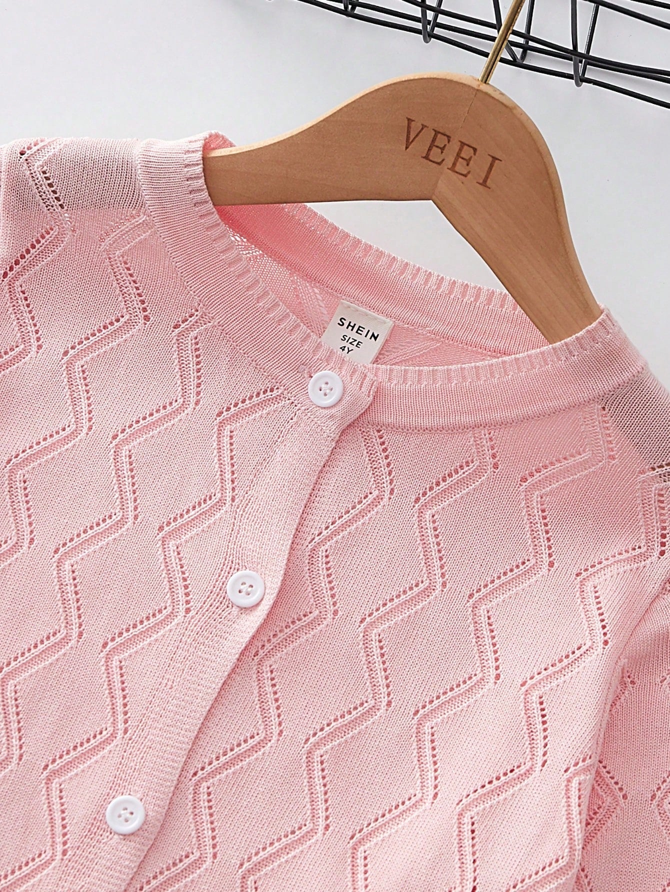 Girls' Solid Color Pointelle Knit Cardigan