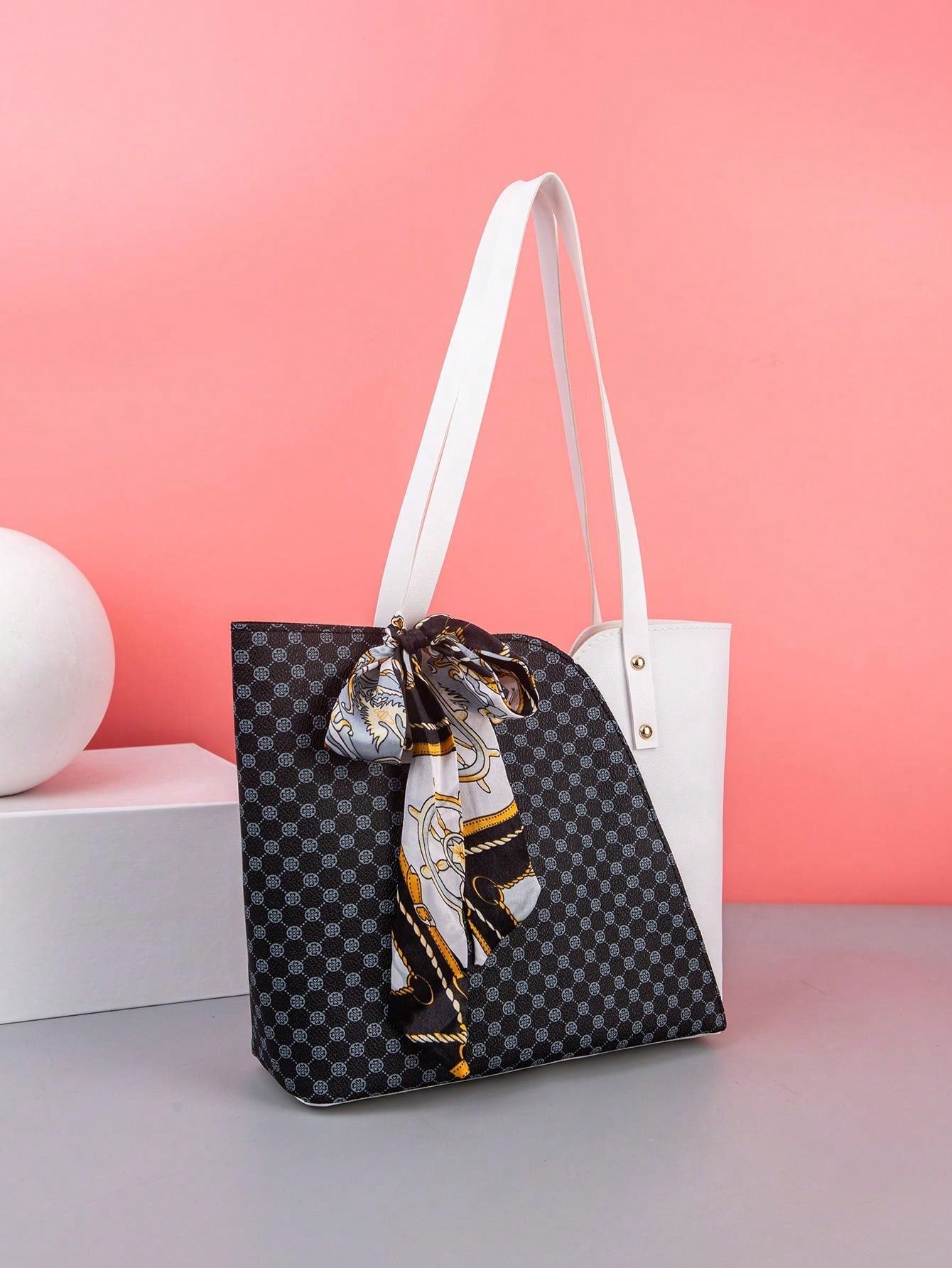 1Pc Retro Pattern Silk Scarf Decorated Women'S Tote Bag