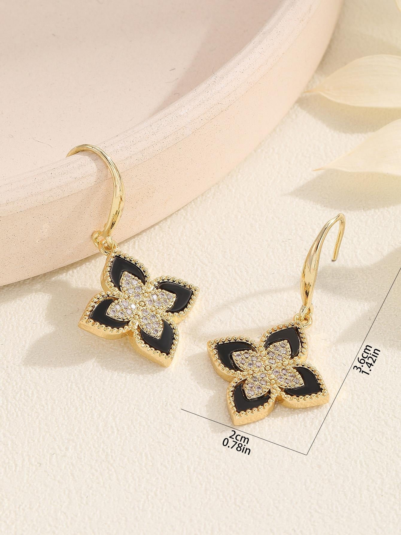 Cubic Zirconia Flower Decor Drop Earrings
