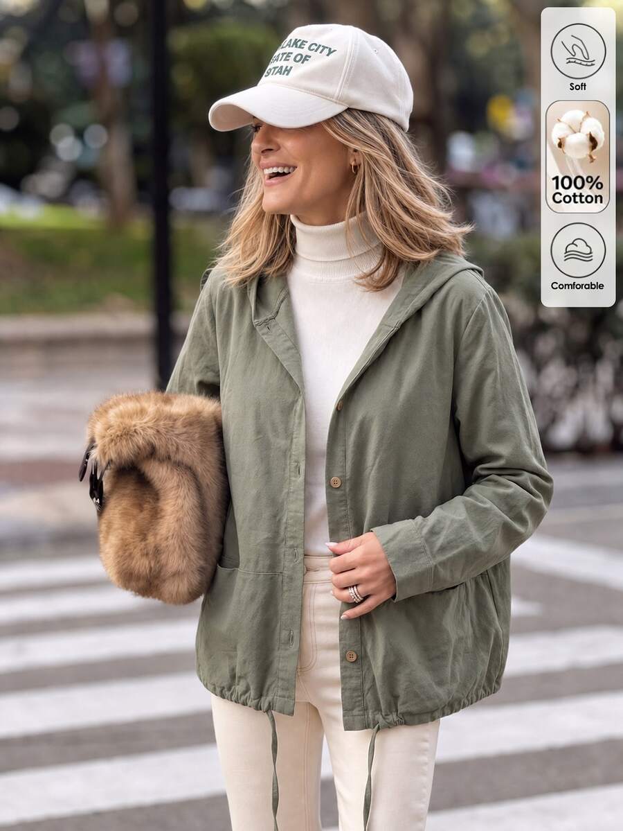 SHEIN Louniche جاكيت نسائي مريح بلون أخضر