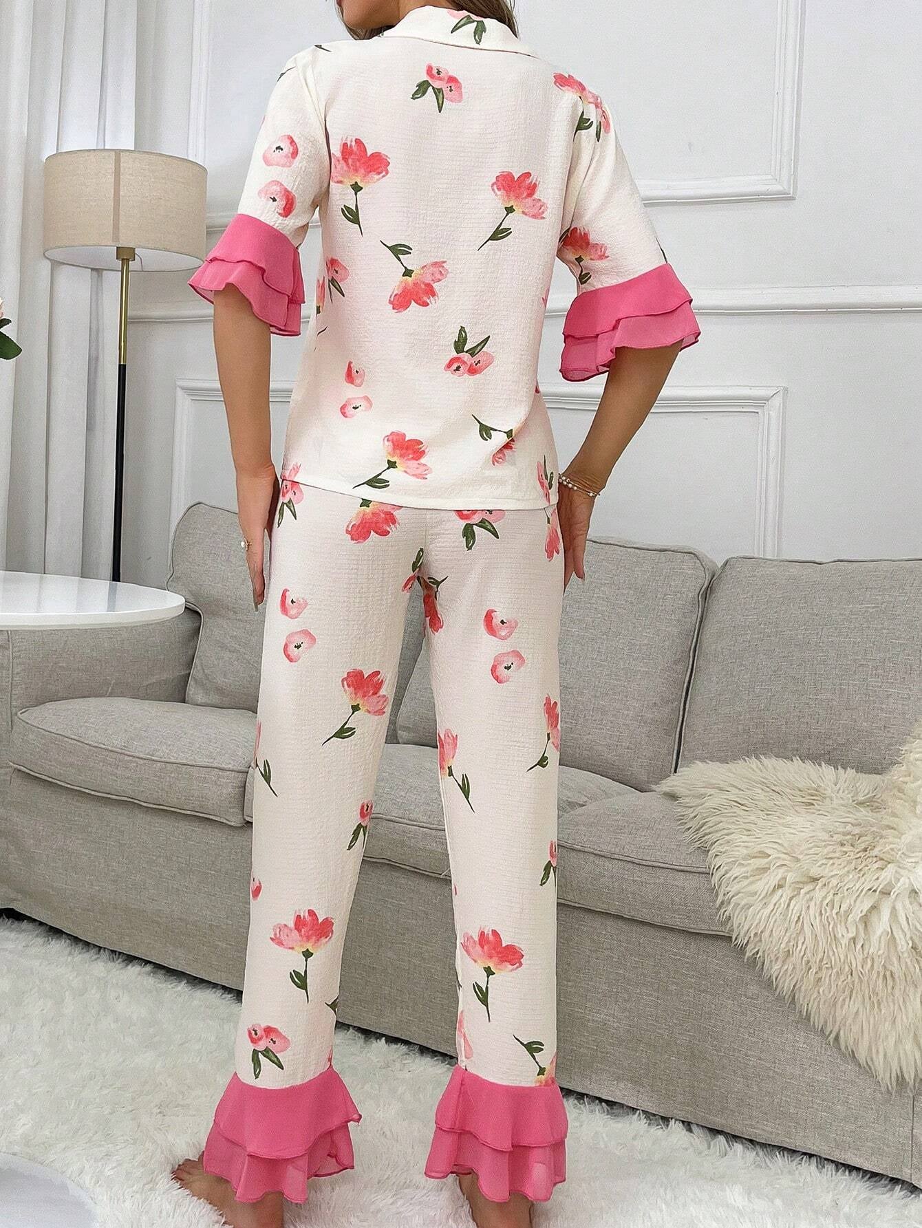 Women'S Floral Print Top, Trousers and Pajama Set