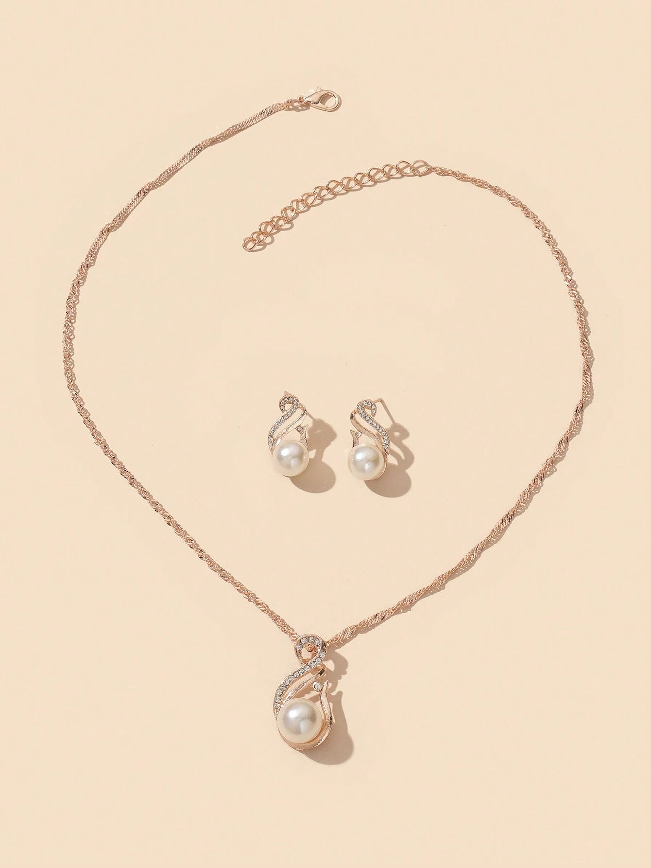 1Pc Charming Water Drop Shaped Rhinestone & Faux Pearl Pendant Necklace and 1Pair Earrings, Birthday/Festival Gift for Women