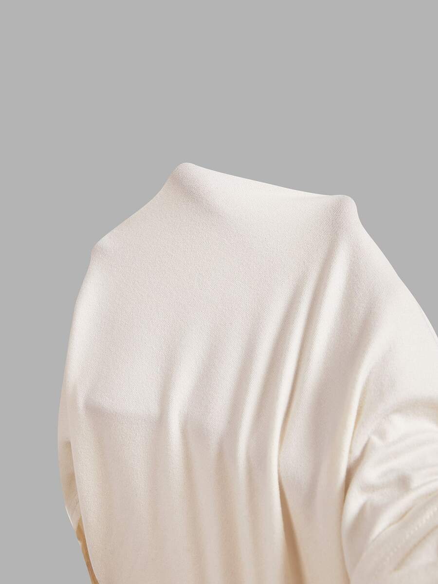 SHEIN MOD فستان طويل سادة مع حزام خصر بلون مشمشي
