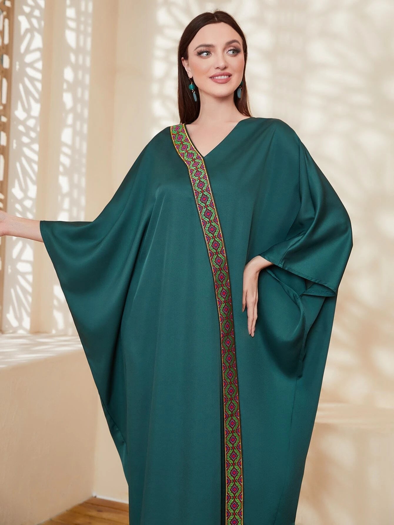 Najma Contrast Geo Tape Batwing Sleeve Kaftan