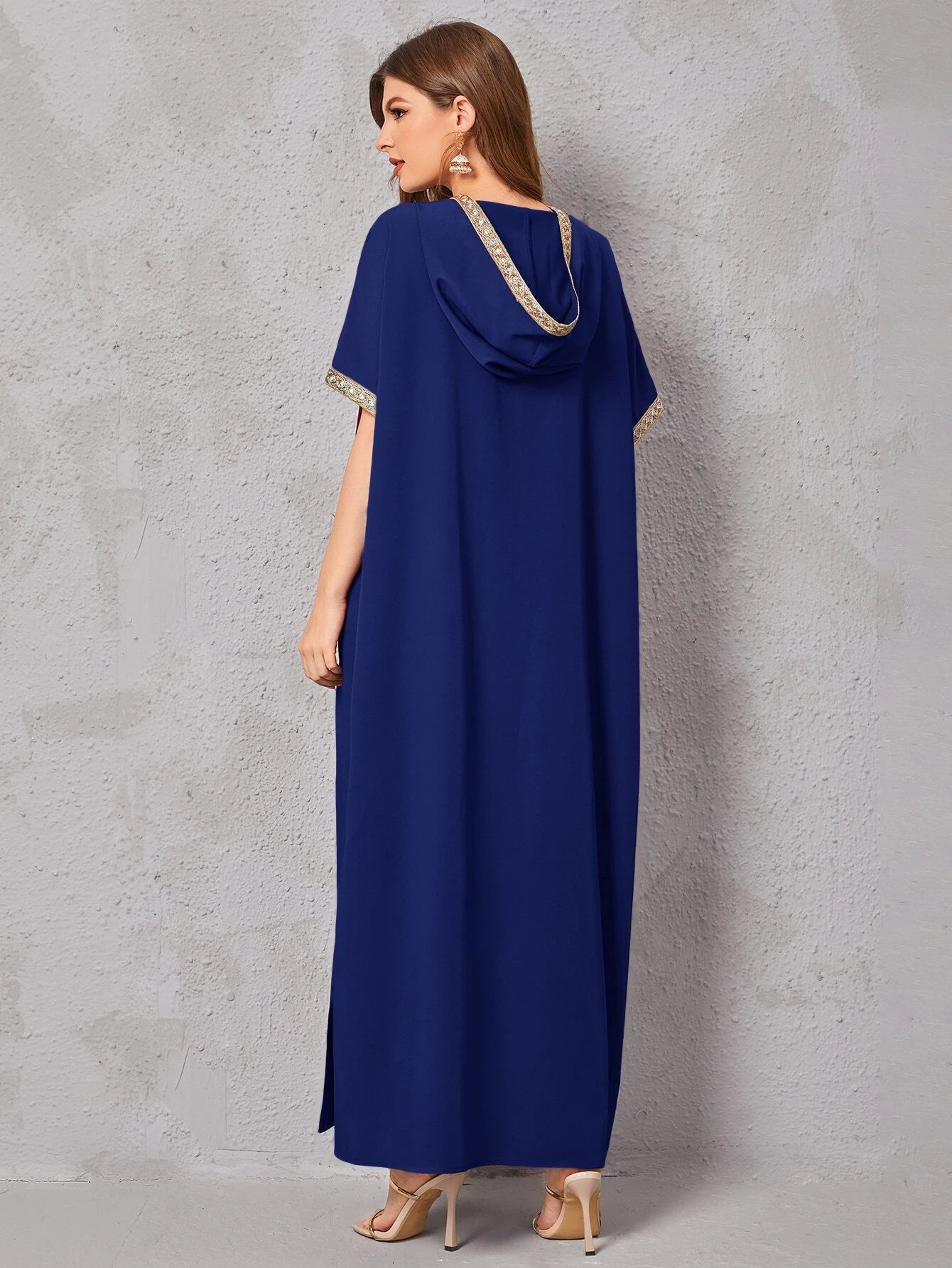 Najma Contrast Embroidered Trim Split Hem Kaftan