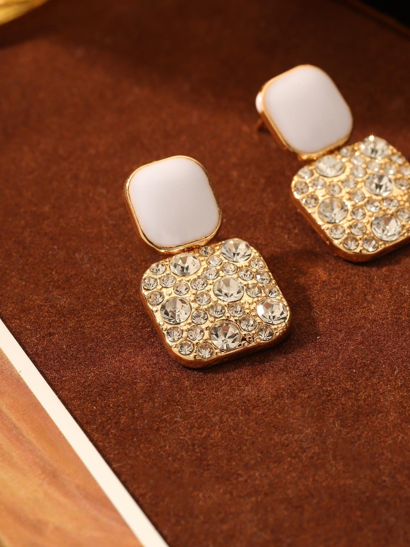 Rhinestone Decor Geometric Drop Earrings