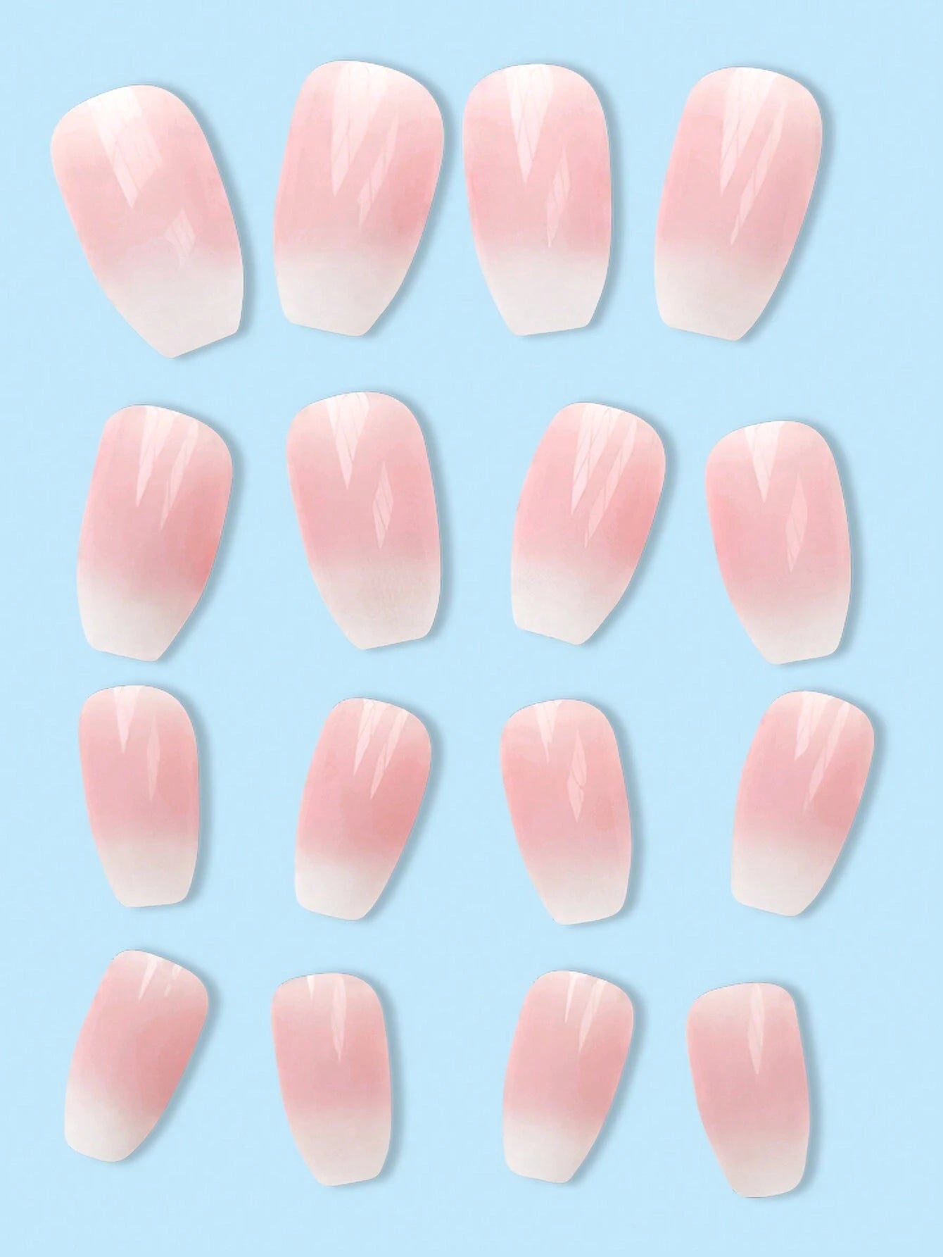 Upgrade Your Style! 24Pcs Long Coffin Shaped Y2K Gradient Jelly Pink Glitter False Nail Tips for Party, Dance, Festival