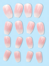 24Pcs Short Coffin Shape Pink Gradual Change Jelly Pink Nail Kit Suitable for Women and Girls