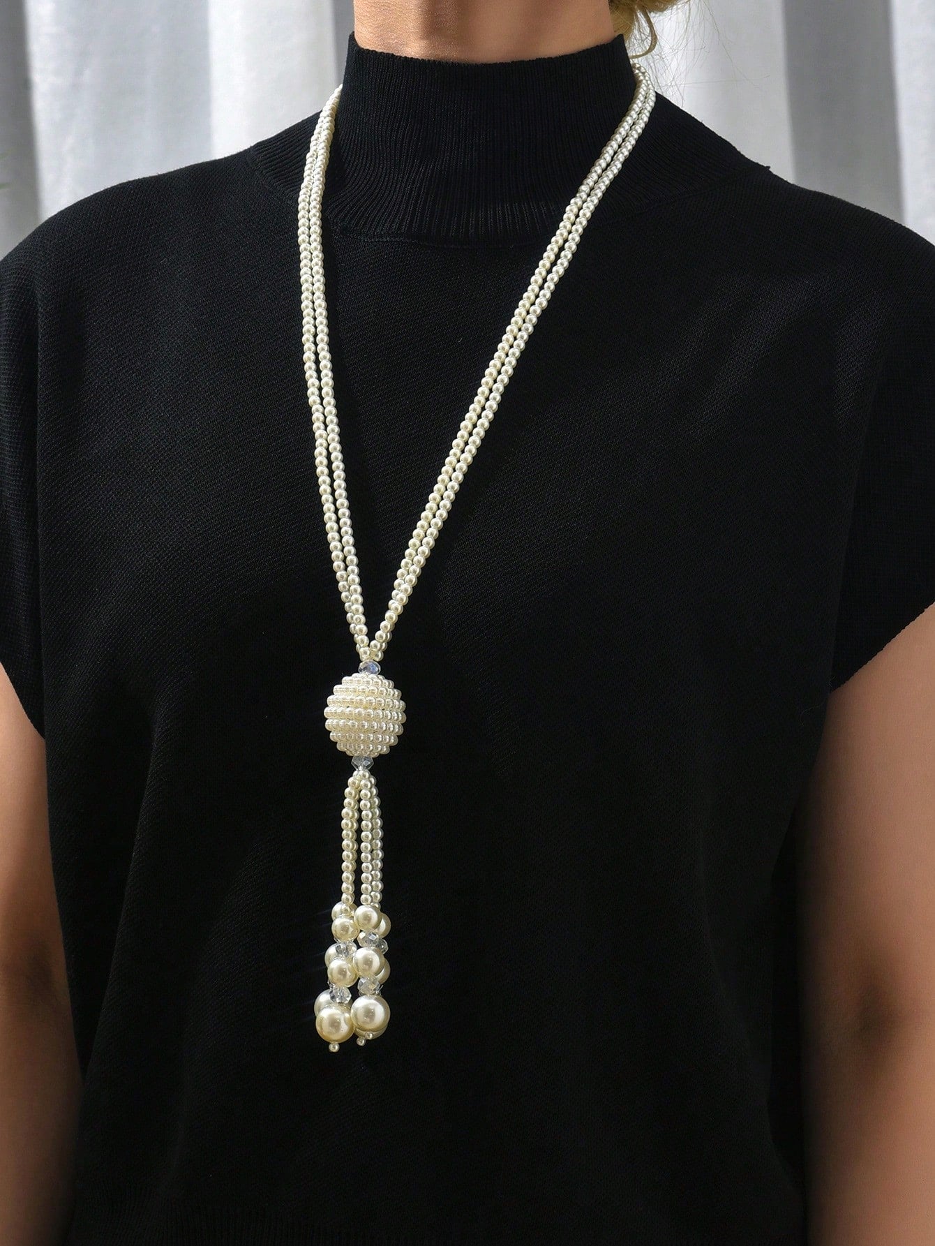1Pc Fashionable Faux Pearl Tassel Pendant Long Necklace/Sweater Chain for Women