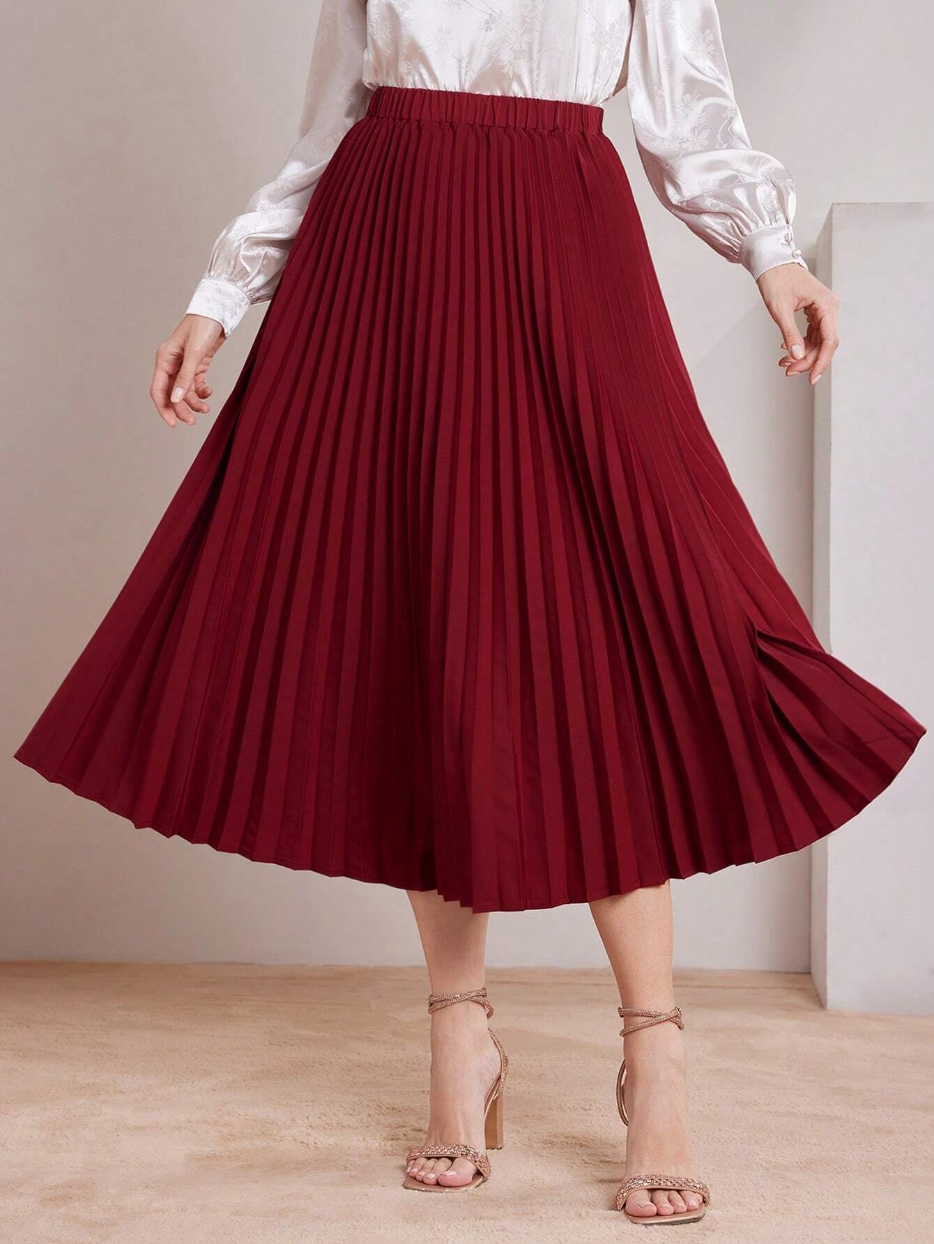 Mulvari Women'S Elastic Waist Pleated Skirt