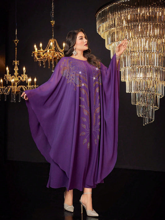 Najma plus Rhinestone Detail Batwing Sleeve Kaftan