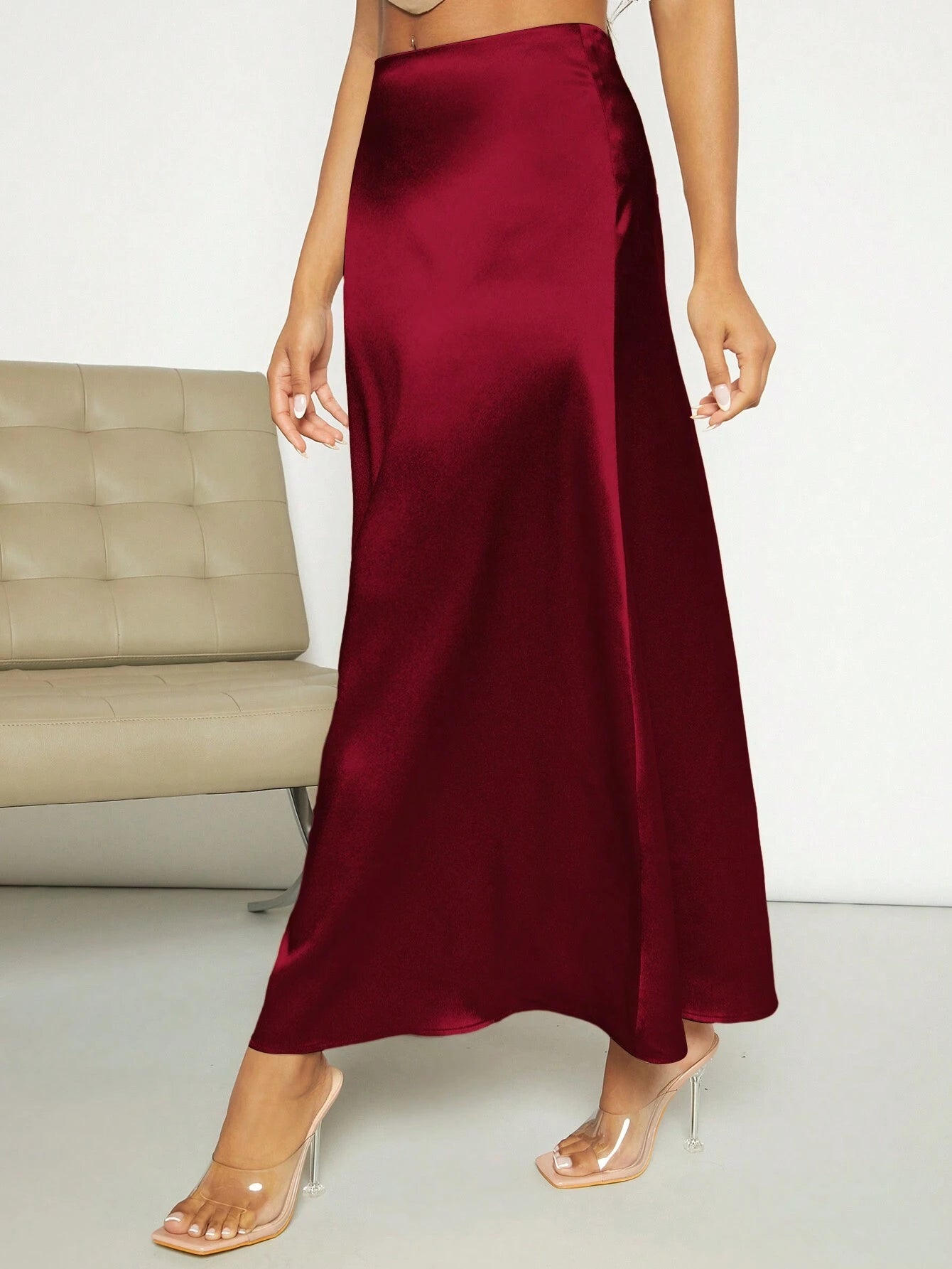 Privé High Waist Satin A-Line Skirt