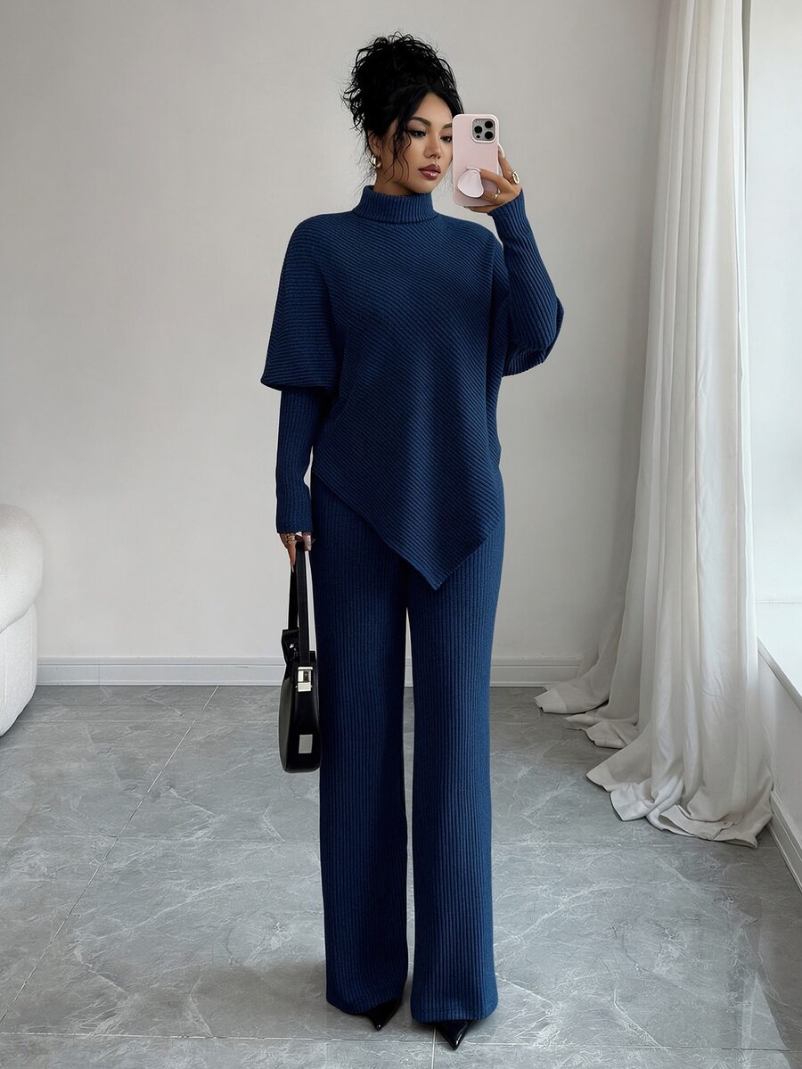 SHEIN Elenzga طقم نسائي من قطعتين تي شيرت وبنطلون طويل محبوك