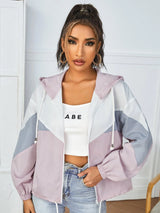 SHEIN PETITE جاكيت نسائي بغطاء رأس وسحاب وأربطة قابلة للسحب