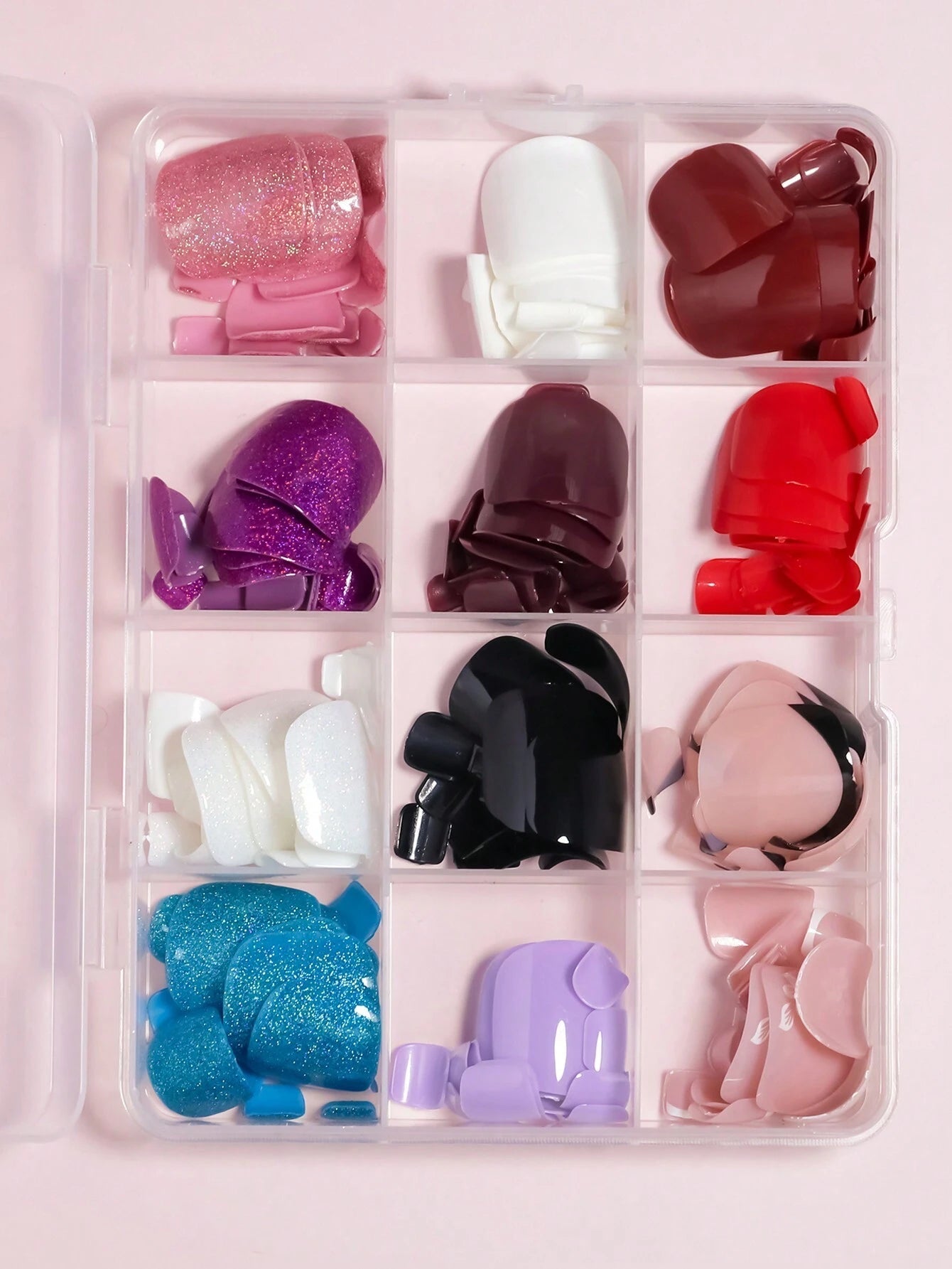 96Pcs(Pink/Cherry Red/Light Purple/Dark Purple) Short Square Press on Toenails Designed Press on Toenails Full Cover, 4 Glossy False Toenails for Feet, French Design Fake Toenails for Summer Nail Art Set for Women and Girls with Re-Usable Storage Box