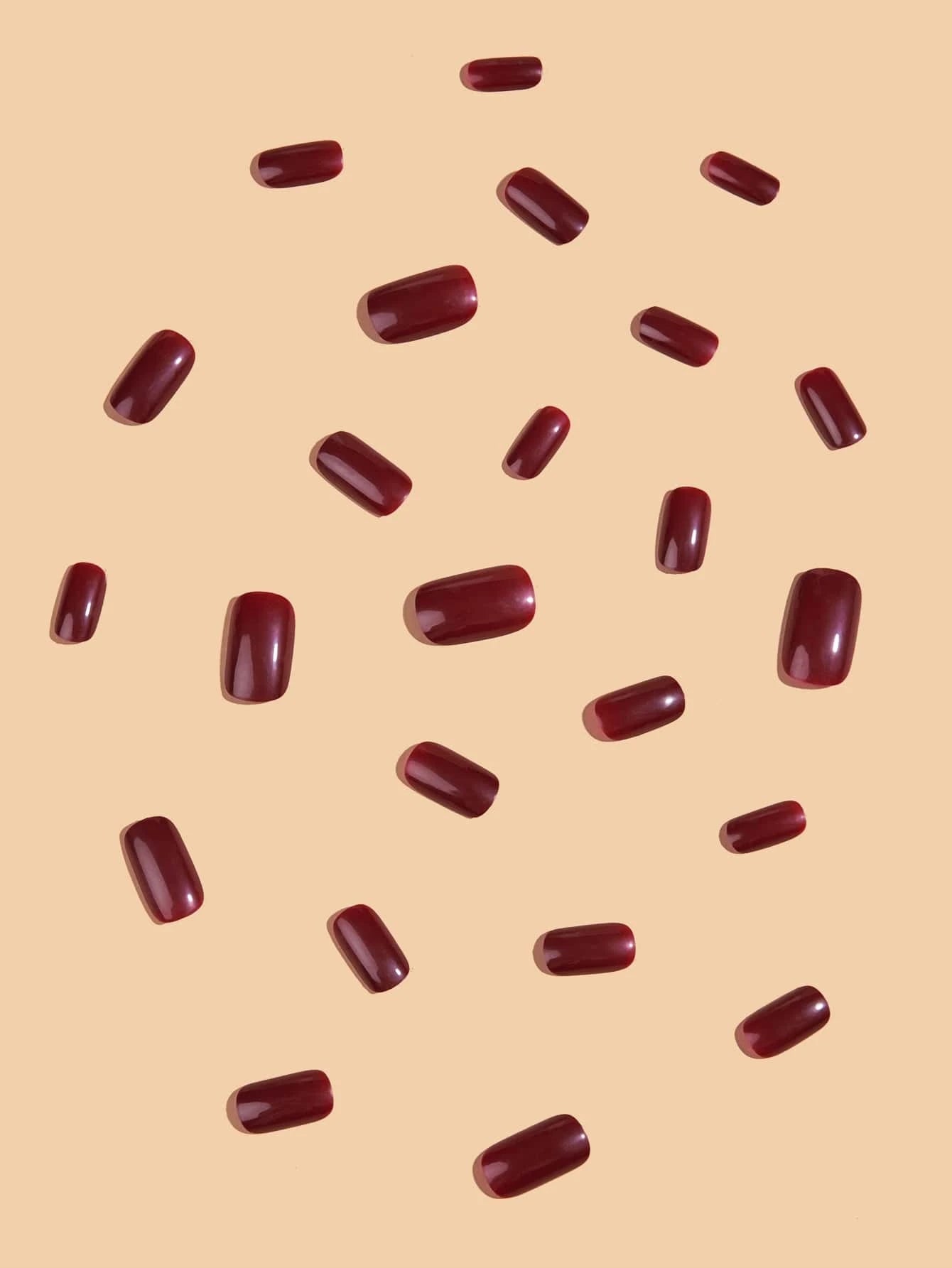 Transform Your Nails with 24Pcs Short Square Burgundy Glossy Solid Fake Nail & 1Sheet Tape & 1Pc Nail File