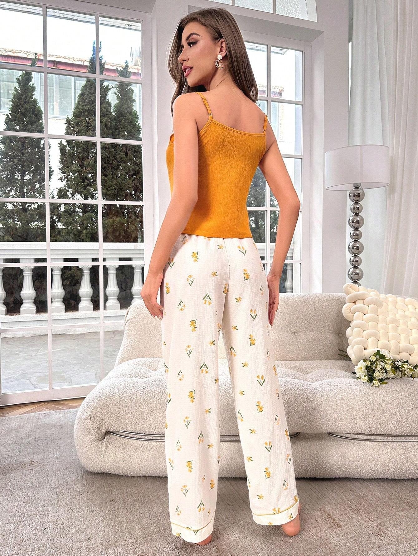 Floral Print Contrast Piping PJ Set