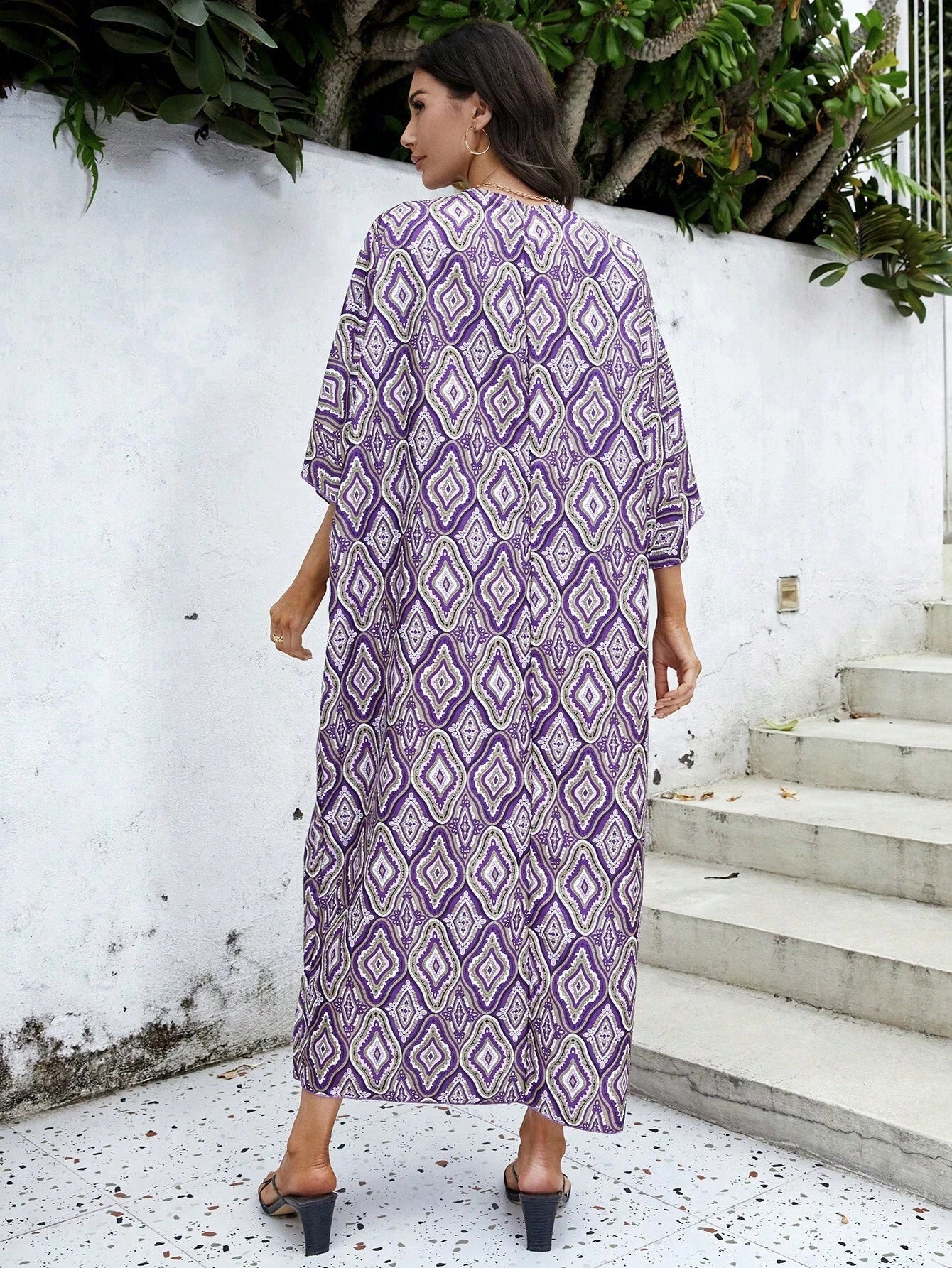 Najma Women'S Loose Turkish Long Shirt with Geometric Pattern