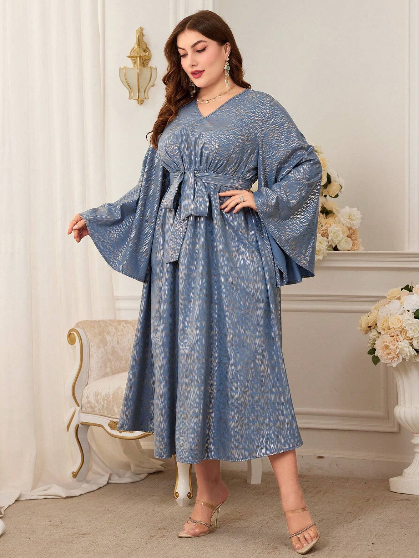 Modely plus Size Women'S Fashion Gold Plated Trumpet Sleeve Dress