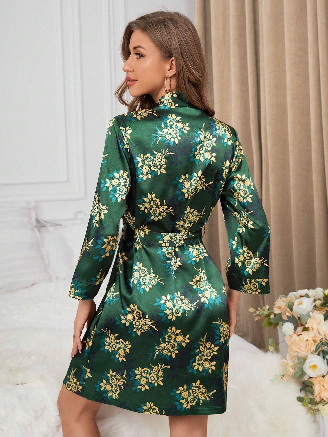 Floral Printed Belted Robe