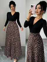 SHEIN Elenzga فستان طويل أسود بطبعة جلد النمر وتصميم ضيق متسع