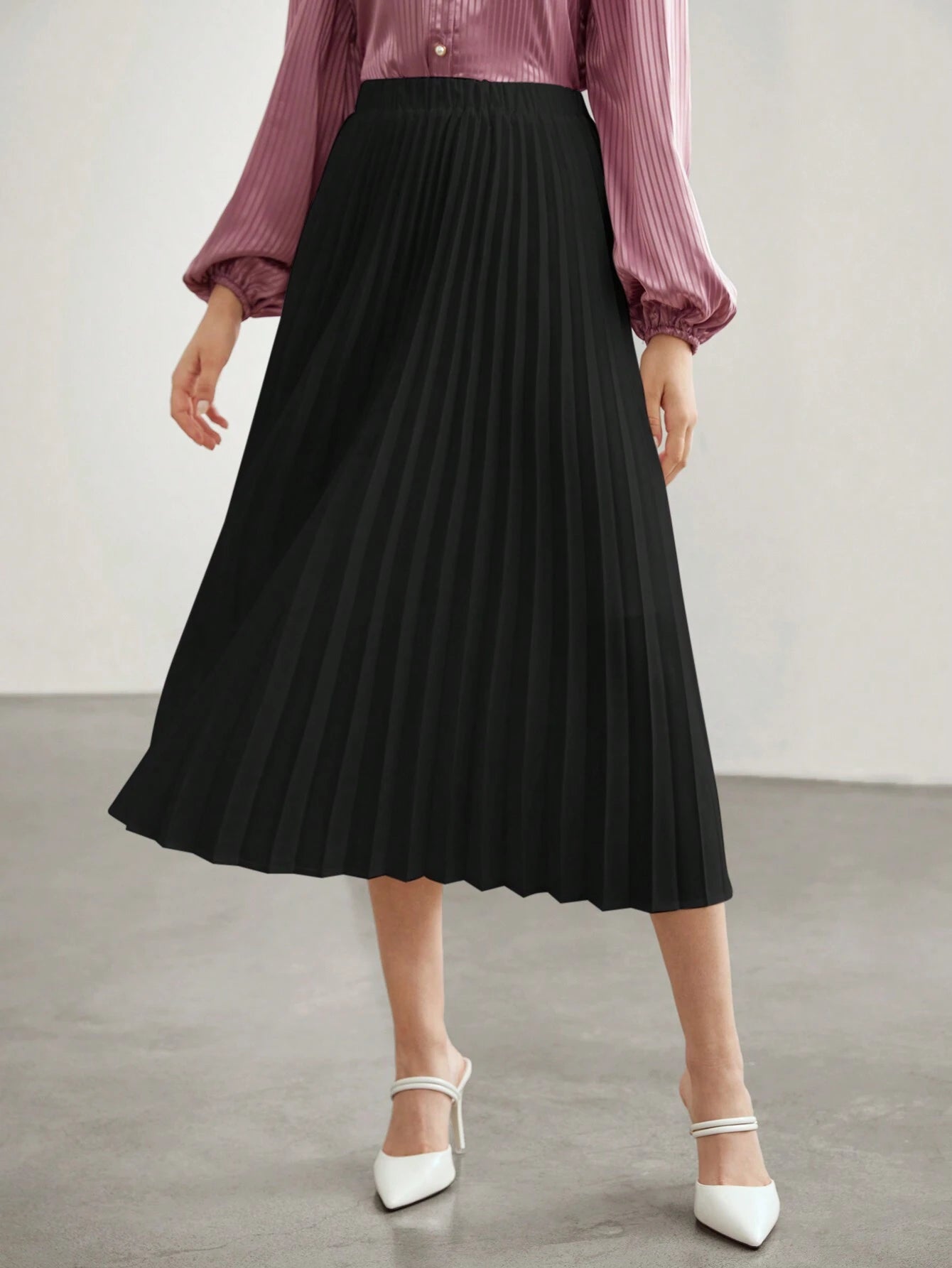 Mulvari Women'S Elastic Waist Pleated Skirt