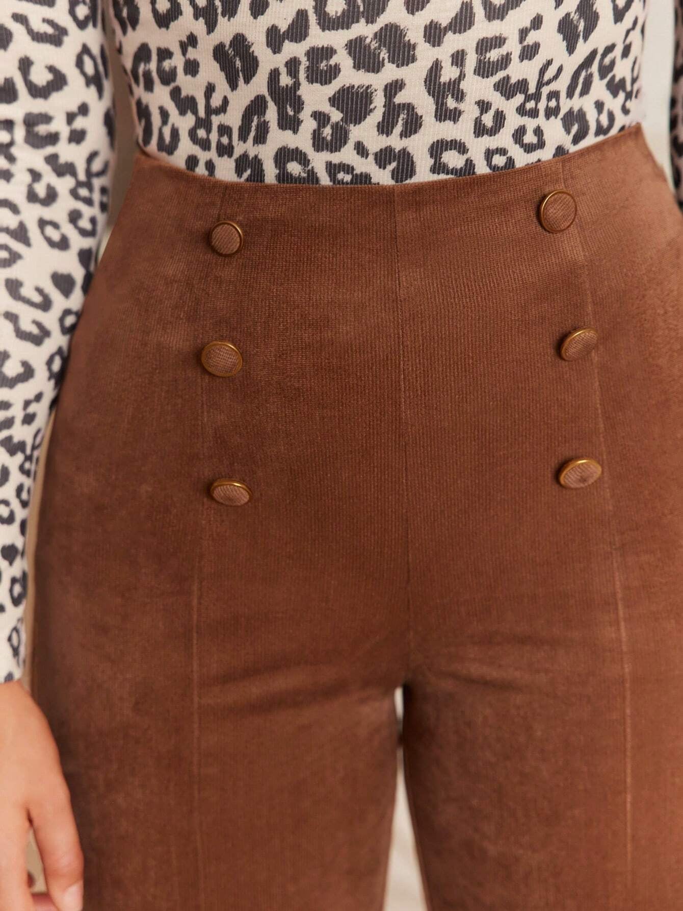 Frenchy High-Waisted Straight Leg Pants with Double Breasted Decoration