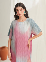 Mulvari Ombre Print Lettuce Trim Dress