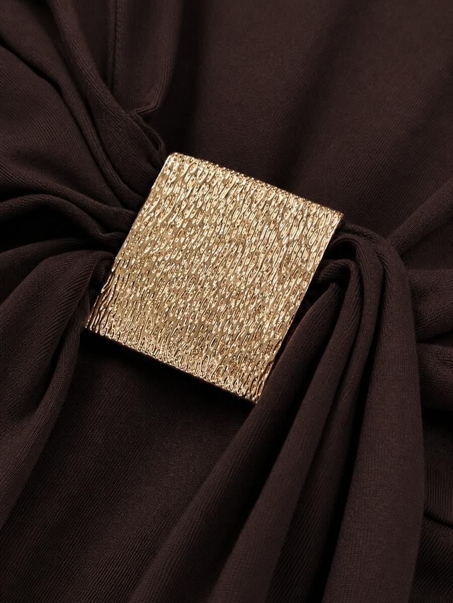 SHEIN Selianne فستان طويل بلون بني داكن أنيق