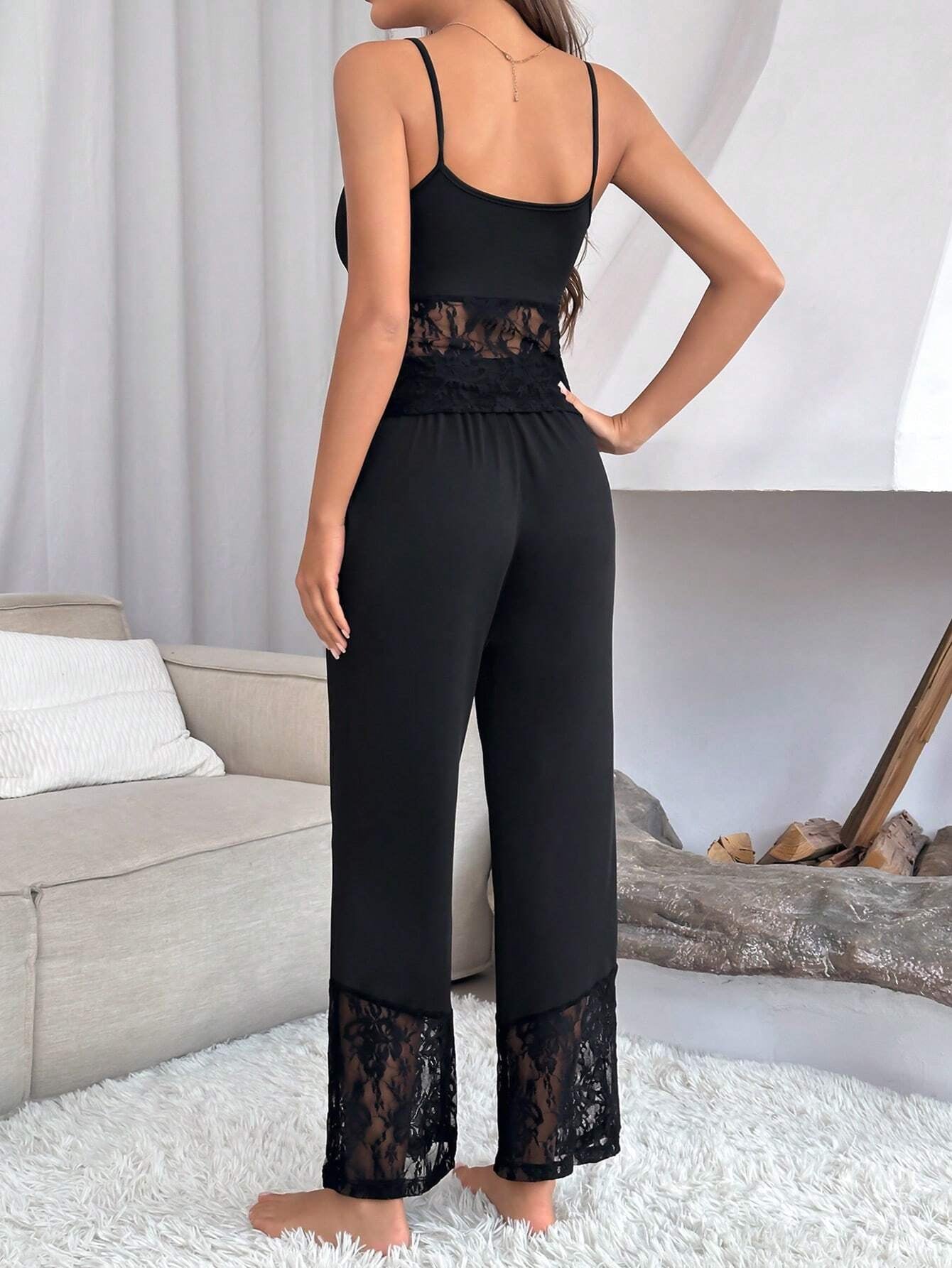 Ladies Lace Patchwork Cami Top and Shorts Sleepwear Set